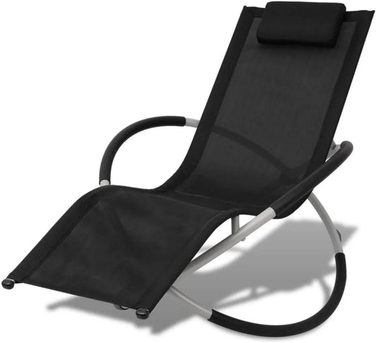 Transat Extérieur Pliable en Acier avec Coussin, Design Moderne pour Jardin, Terrasse et Balcon, Noir/Gris, 144x74x85 cm