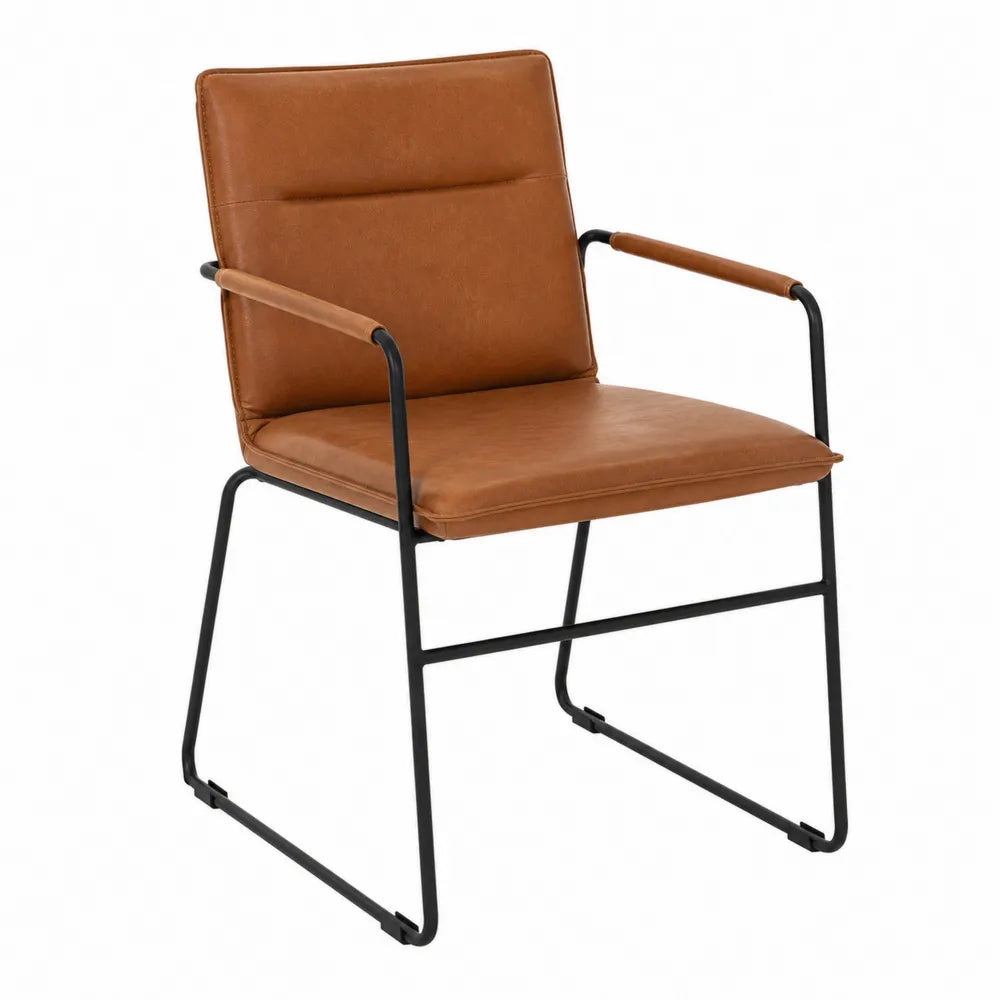 Chaise visiteur de bureau avec accoudoirs revêtement PU marron structure luge en acier noir 57 x 60 x 85 cm