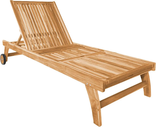 AXI Wayne Chaise Longue en Teck avec Roulettes et Dossier Ajustable