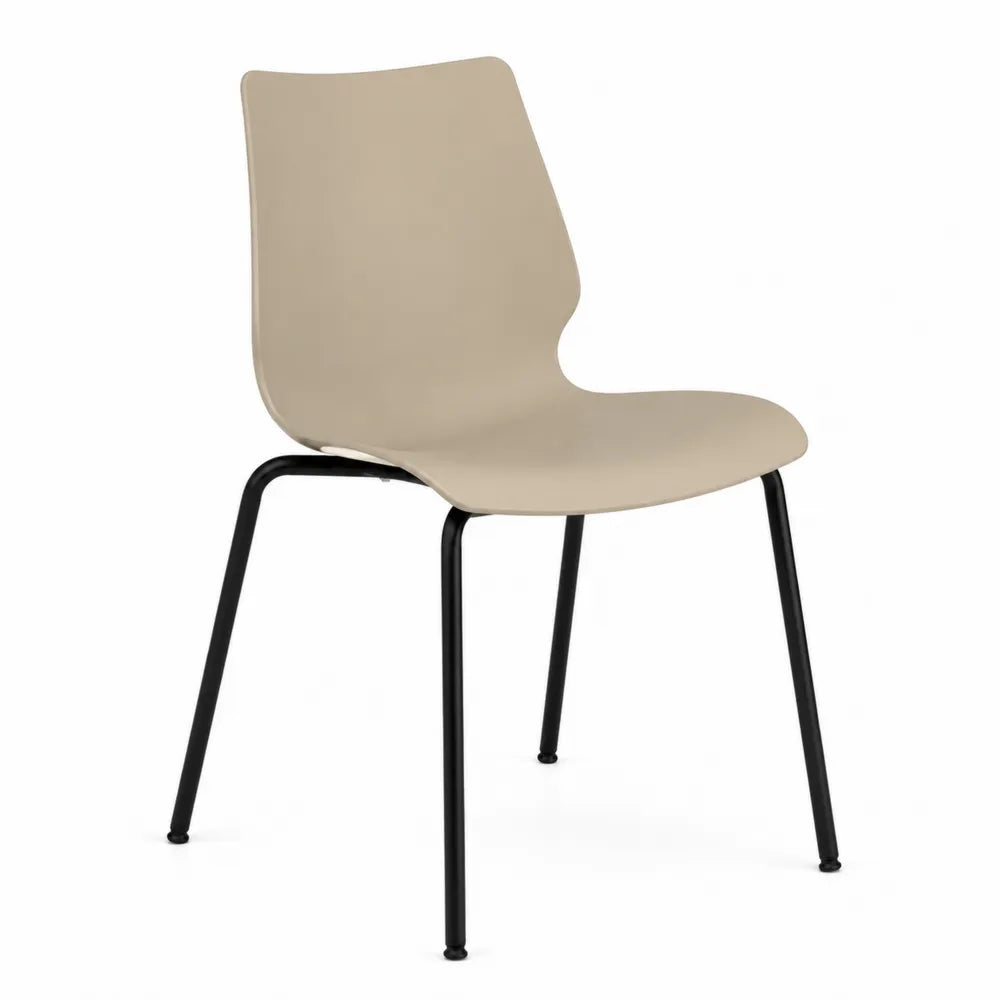 Chaise visiteur de bureau 4 pieds 52 cm x 55 cm x 82 cm en polypropylène beige et acier noir