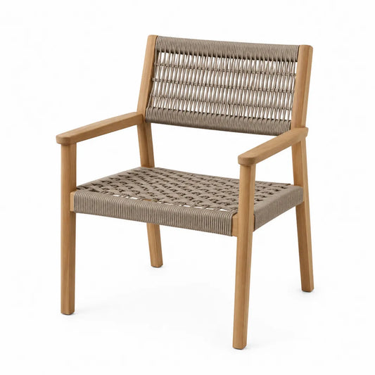Chaise de jardin en bois massif naturel avec cannage rotin et accoudoirs 55 x 55 x 85 cm