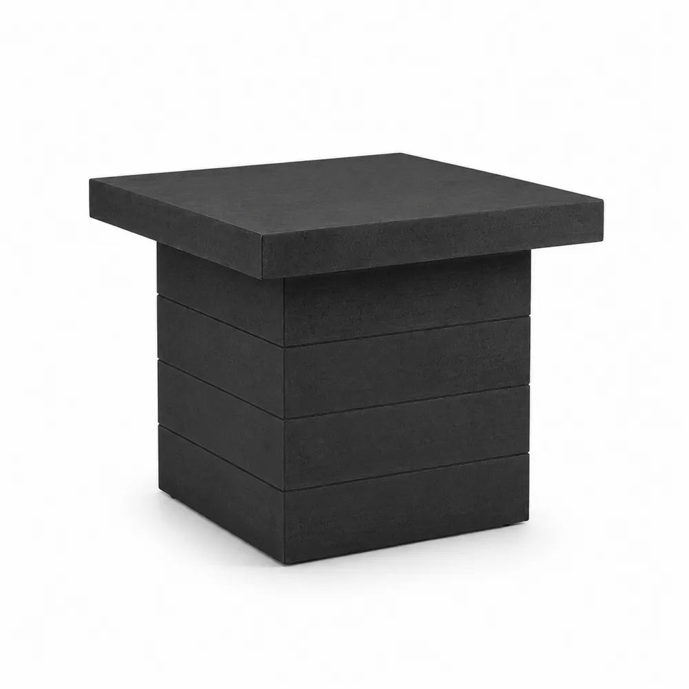 Table d’extérieur carrée 60 cm x 60 cm x 45 cm en béton fibré noir monobloc