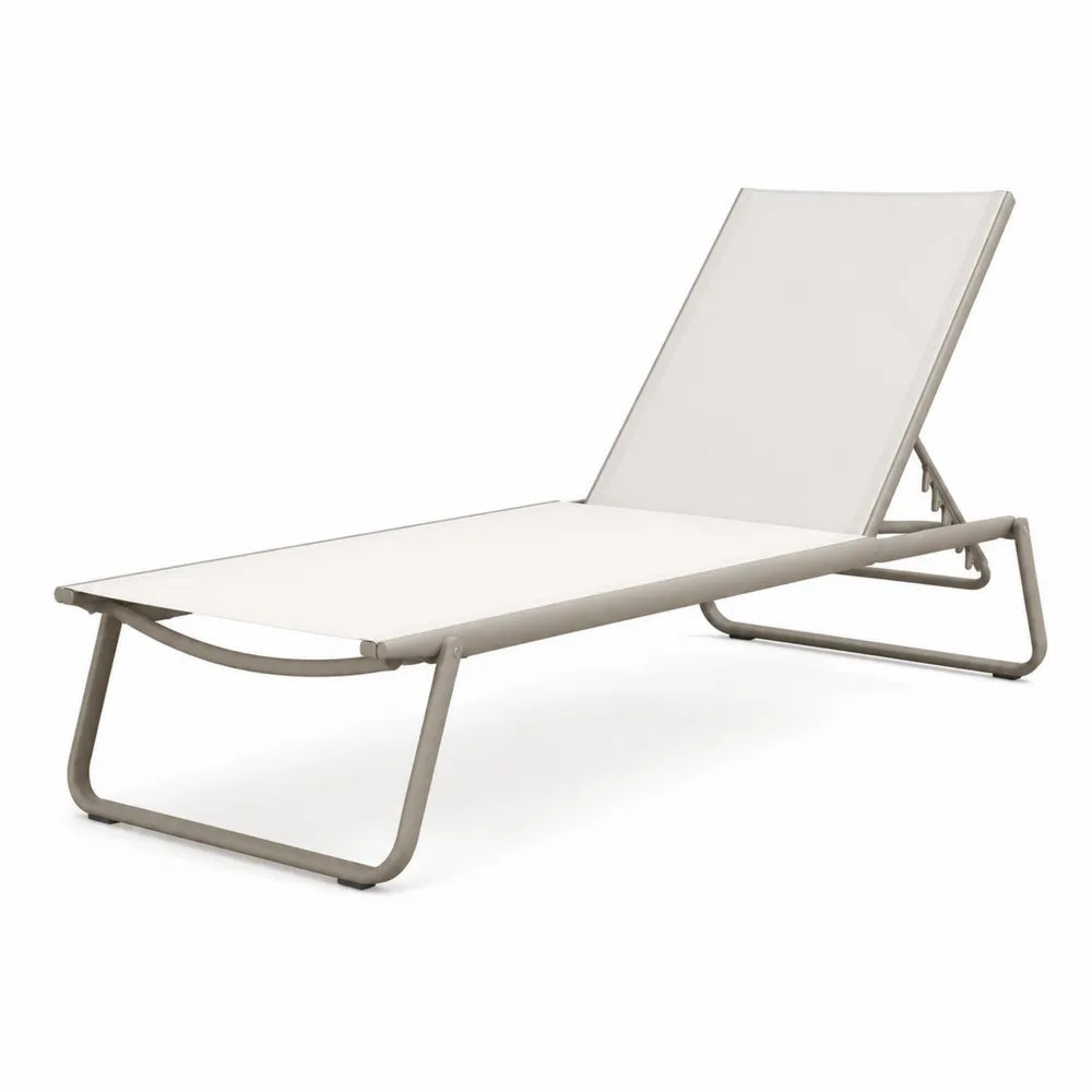 Bain de soleil de jardin réglable en aluminium taupe textilène beige 190 cm x 62 cm x 94 cm