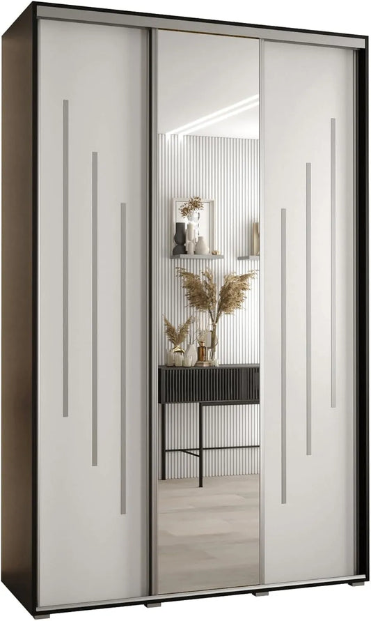 Armoire de rangement – avec rangement, avec Bibliothèque et étagère de rangements, 3 Portes, 205, 2 × 160 × 45 cm, noir, avec étagères