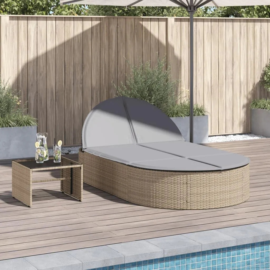 Piscine hors sol – avec dossier, avec coussins, réglable, 110 × 200 cm, beige, en résine tressée