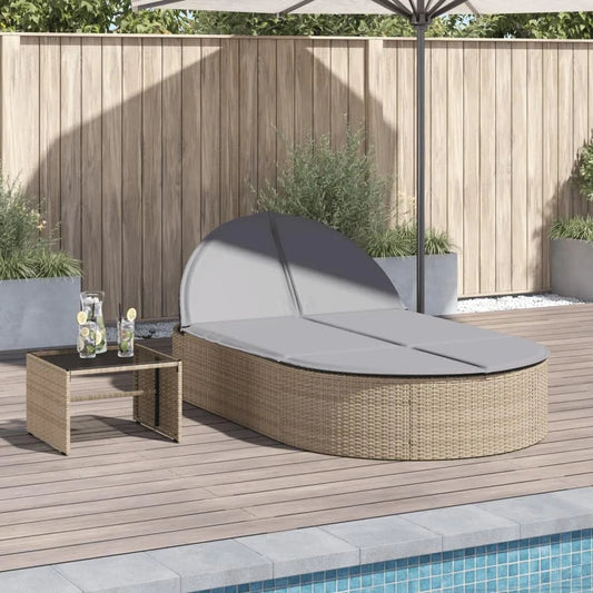 Piscine hors sol – avec dossier, avec coussins, réglable, 110 × 200 cm, beige, en résine tressée