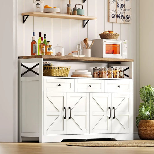 Buffet et meuble de rangement Cuisine 140x35x95 – avec rangement, avec tiroirs, avec étagères, 4 Portes, 3 Tiroirs, 140 × 35 × 95, blanc