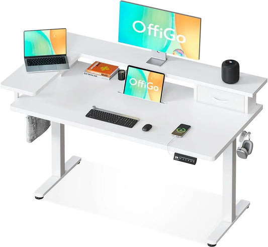 Bureau et table informatique – avec tiroirs, avec port USB, avec écran, 1 Pièce, 120 × 60 cm, blanc