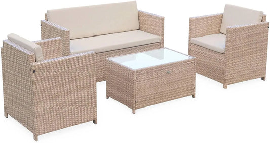 Salon de jardin et ensemble lounge: avec coussins, 4 Places