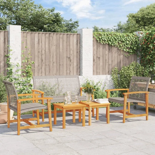 Salon de jardin et ensemble lounge — en bois, 5 pièces, 110 kg, gris, en résine tressée