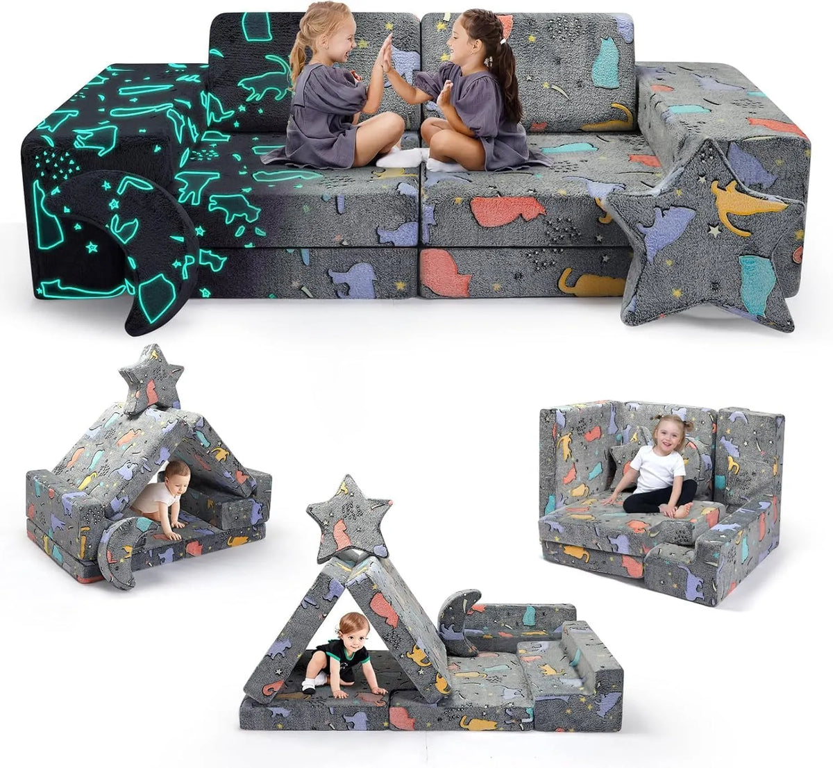 Canapé: pour enfant, convertible, 9 pièces