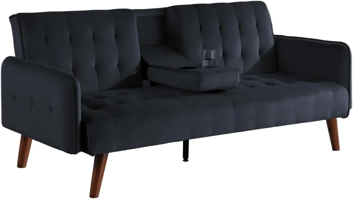 Canapé — USINE, en bois, format compact, convertible, 3 Places, 181 × 97 cm, noir