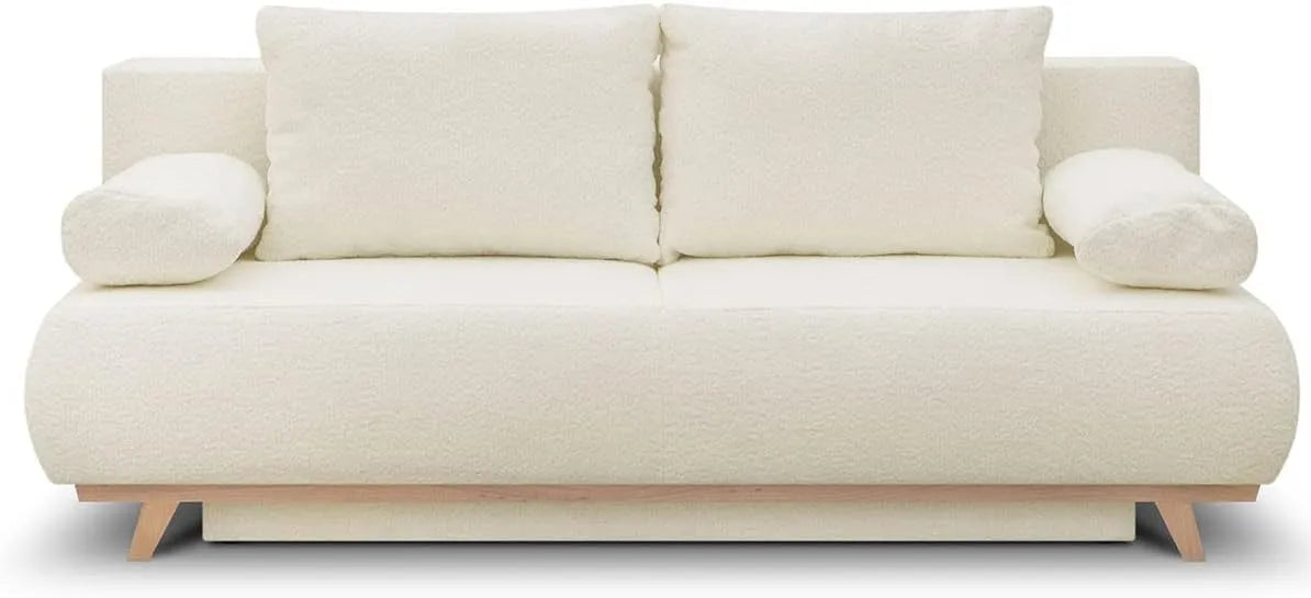 Canapé – revêtement en tissu, avec rangement, convertible, revêtement bouclé, 3 Places, 95 × 191 × 83 cm, avec rangement intégré