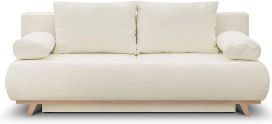Canapé – revêtement en tissu, avec rangement, convertible, revêtement bouclé, 3 Places, 95 × 191 × 83 cm, avec rangement intégré