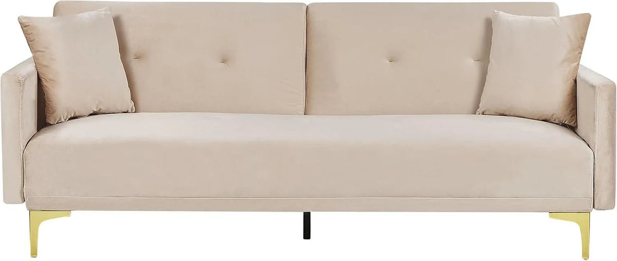 Canapé — convertible, 3 Places, beige, revêtement en velours