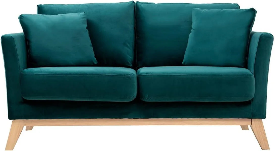 Canapé – revêtement en tissu, en bois, 2 Places, bleu, revêtement en velours
