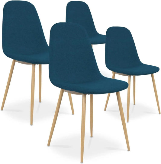 Chaise – DECO, revêtement en tissu, Lot de 4, bleu