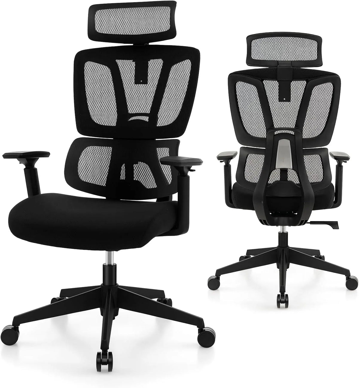 COSTWAY Bureau et table informatique – respirant, avec accoudoirs, avec dossier, réglable, noir, hauteur réglable, inclinable