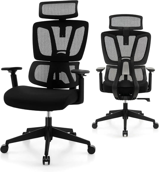 COSTWAY Bureau et table informatique – respirant, avec accoudoirs, avec dossier, réglable, noir, hauteur réglable, inclinable