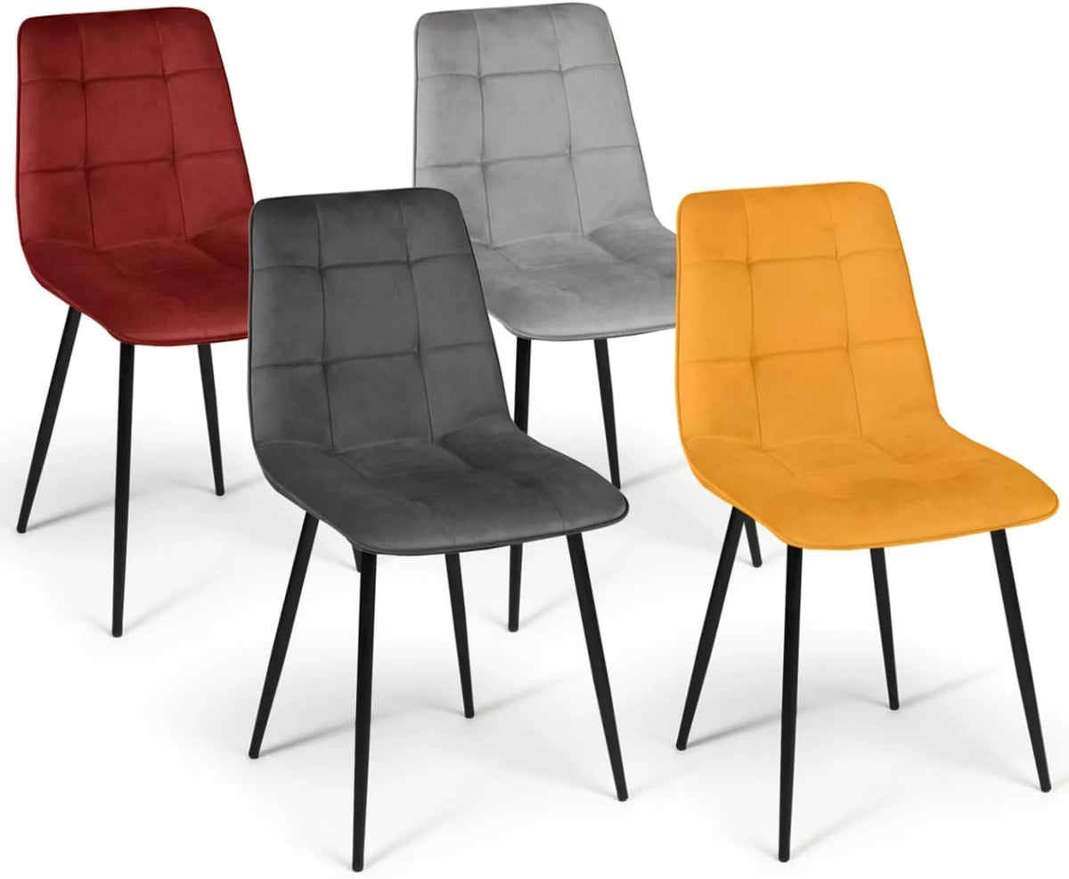 Chaise – Lot de 4, gris, revêtement en velours