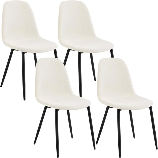 Chaise – LCNI123003, en métal, en velours côtelé, avec dossier, Lot de 4, beige