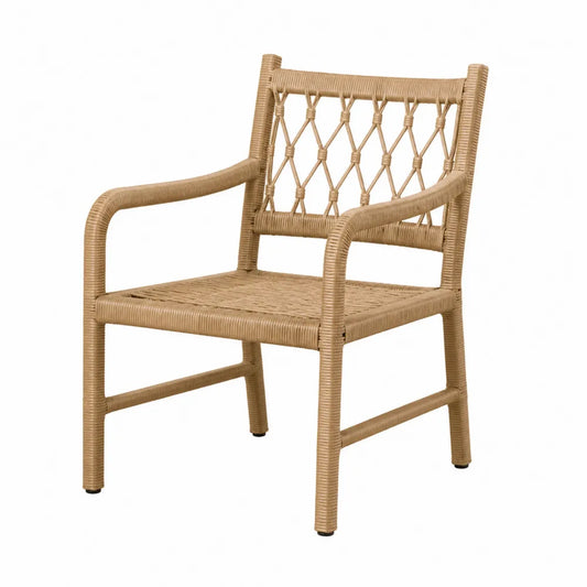 Chaise de jardin avec accoudoirs en résine tressée PE naturel acier 58 cm x 62 cm x 86 cm
