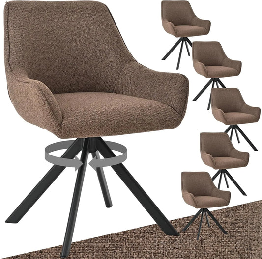 Chaise – en métal, pivotant, avec accoudoirs, avec dossier, Lot de 6, marron