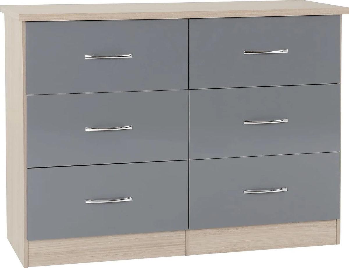 Seconique Commode et meuble à tiroirs Nevada 6 tiroirs: avec tiroirs, 120cm, 46cm, 90cm, gris