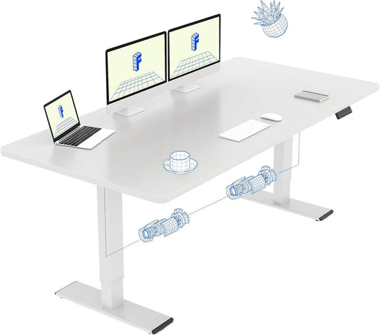 Bureau et table informatique: réglable, 160 × 70 cm, blanc, hauteur réglable