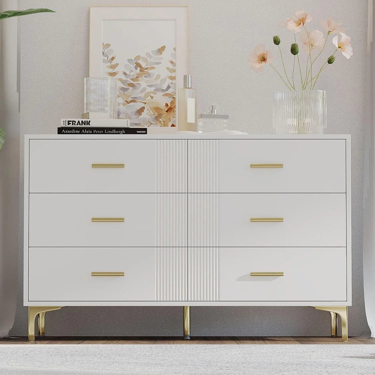 Armoire de rangement: MDF, avec poignée, avec tiroirs, 6 Tiroirs, 120 × 40 × 76 cm, blanc