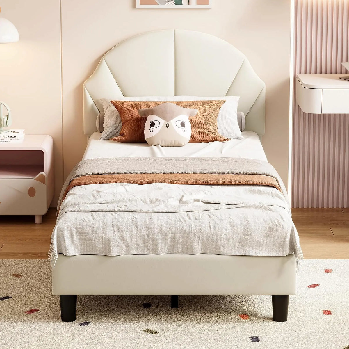 Lit rembourré et cadre de lit tapissé: pour enfant, 1 Place, 90×200cm, 90 × 200, beige, revêtement en velours