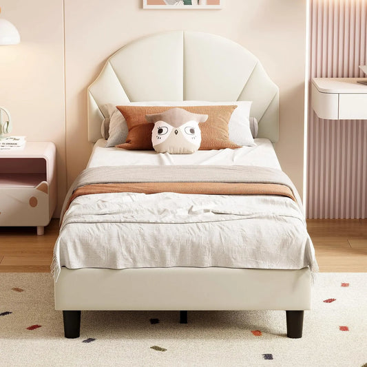 Lit rembourré et cadre de lit tapissé: pour enfant, 1 Place, 90×200cm, 90 × 200, beige, revêtement en velours