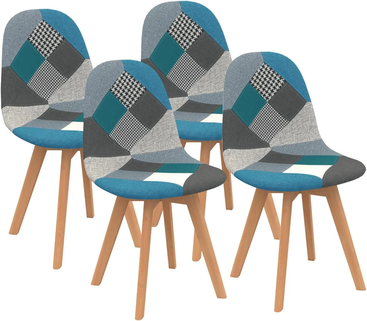 Chaise – SARA, à motifs, Lot de 4, bleu