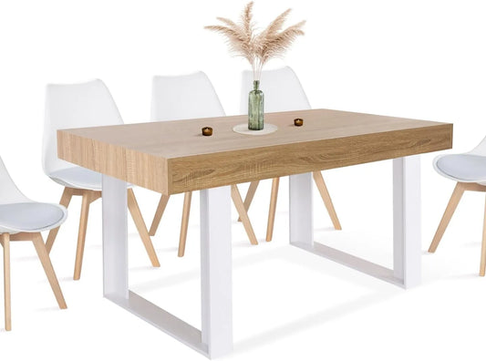 Table à manger et table de salle à manger – en bois, 160 cm, blanc