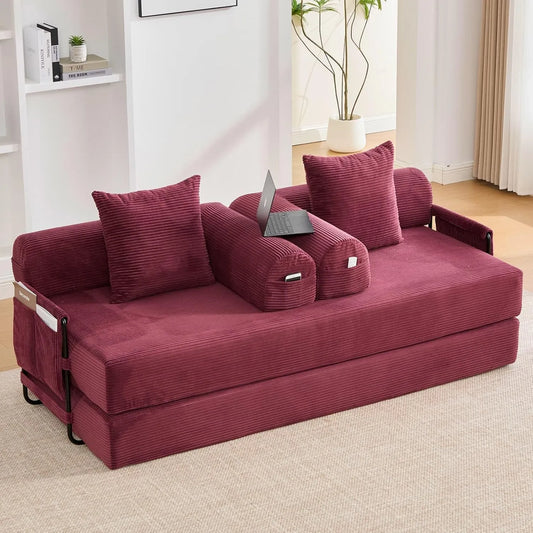Canapé – DIY, en métal, en velours côtelé, convertible, avec coussins, 2 Places, rouge