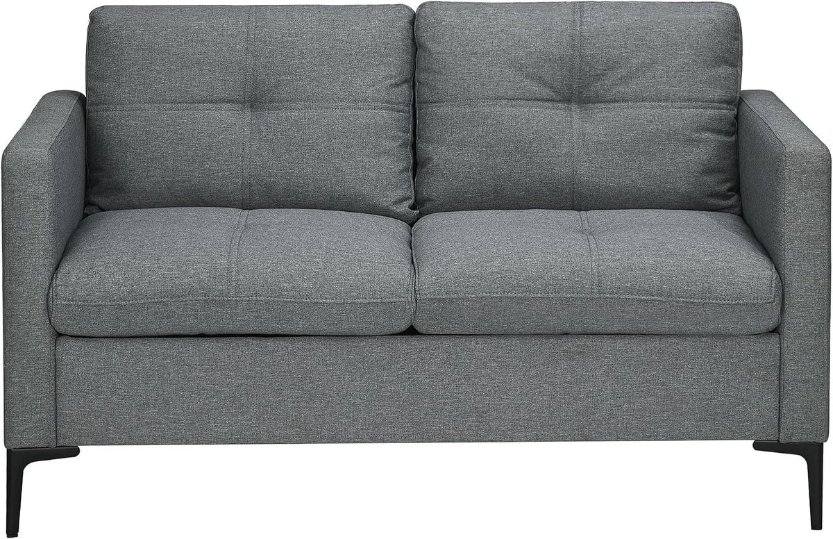 HOMCOM Canapé: revêtement en tissu, en acier, avec coussins, 2 Places, 133 cm, gris