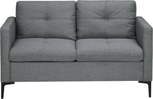 HOMCOM Canapé: revêtement en tissu, en acier, avec coussins, 2 Places, 133 cm, gris