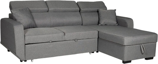 Canapé d'angle et canapé panoramique — réversible, revêtement en tissu, avec rangement, convertible, 3 Places, gris, avec rangement intégré